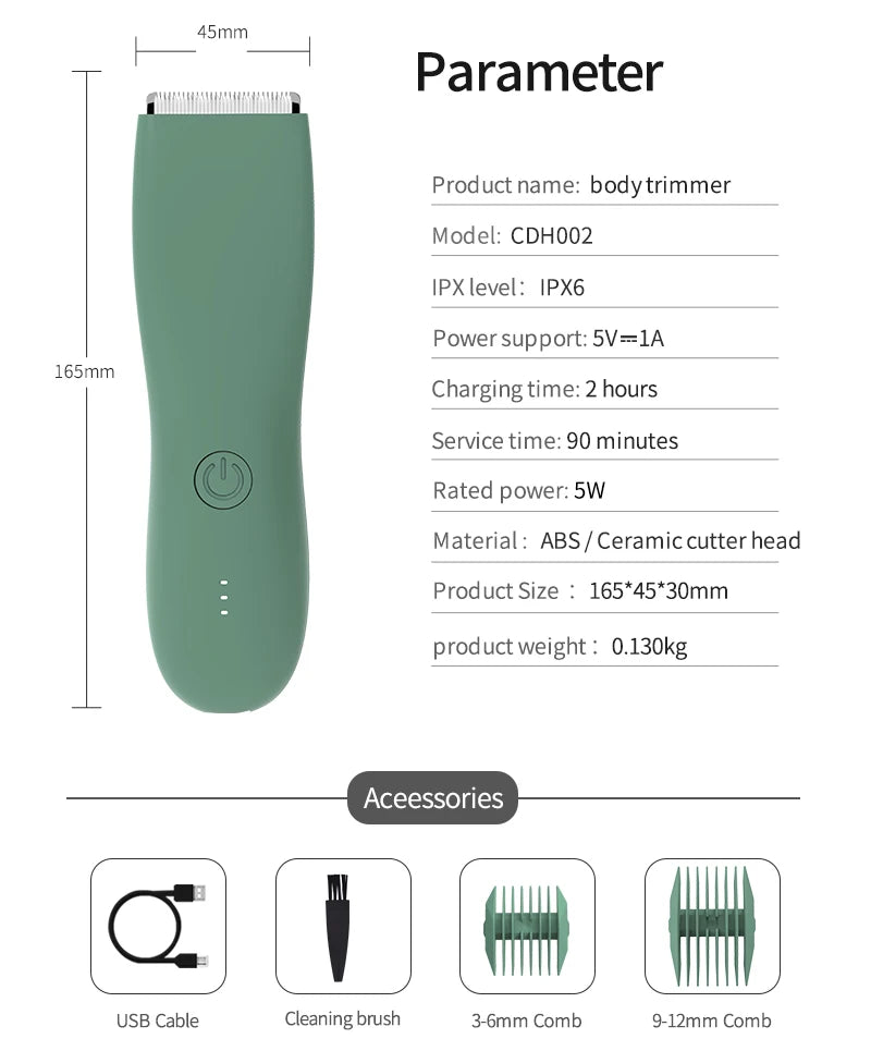 Body Hair Trimmer Shaver for Men Ball Trimmer for Groin Pubic Replaceable Ceramic Blade Groomer Electric Razor Waterproof Clippe