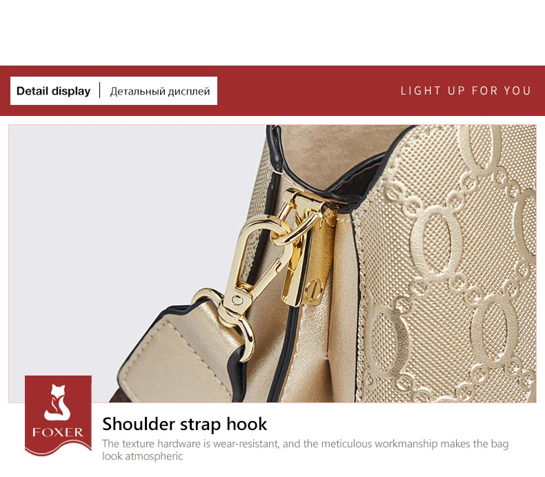FOXER-Leather Shoulder Bag for Women, Monogram Crossbody Handbag, Gift for Lady, Mom, Wife