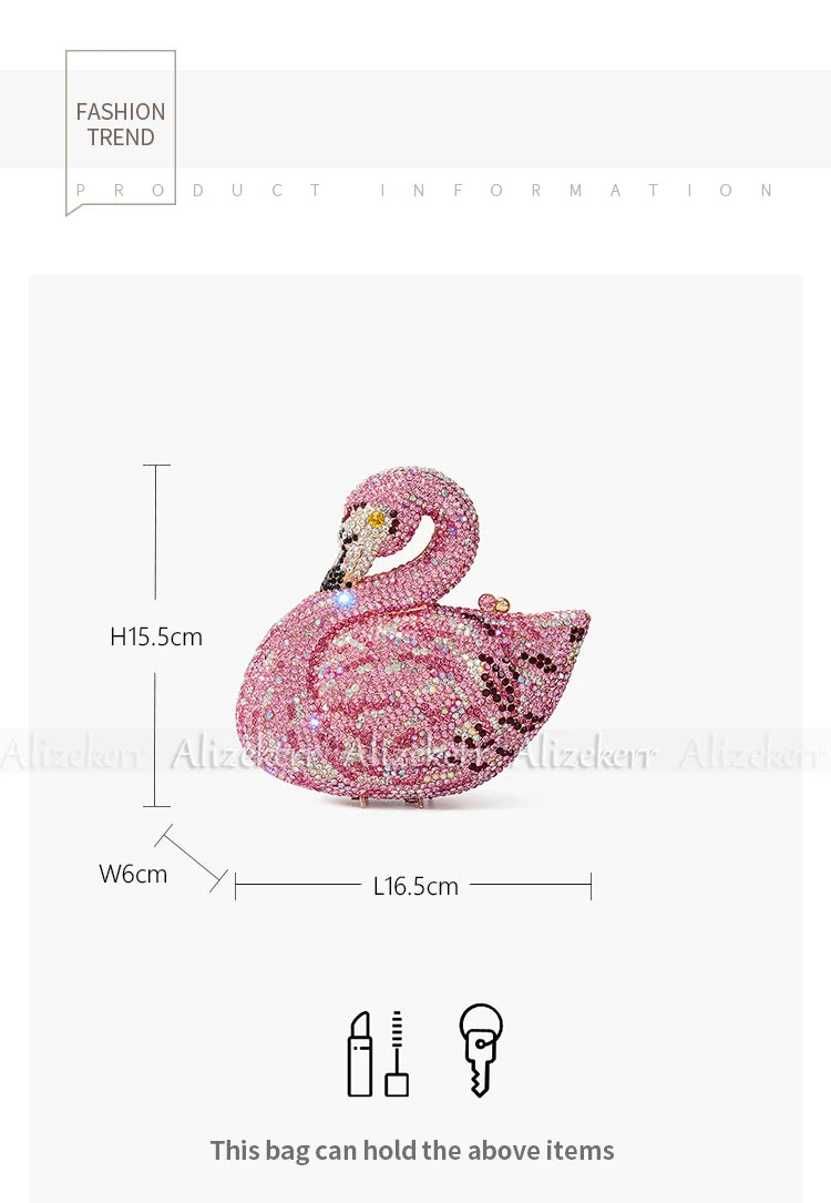 Alizekerr Swan Shaped Diamond Evening Bags New Gorgeous Sparkling Rhinestone Metallic Clutch Purses And Handbags Wedding Party