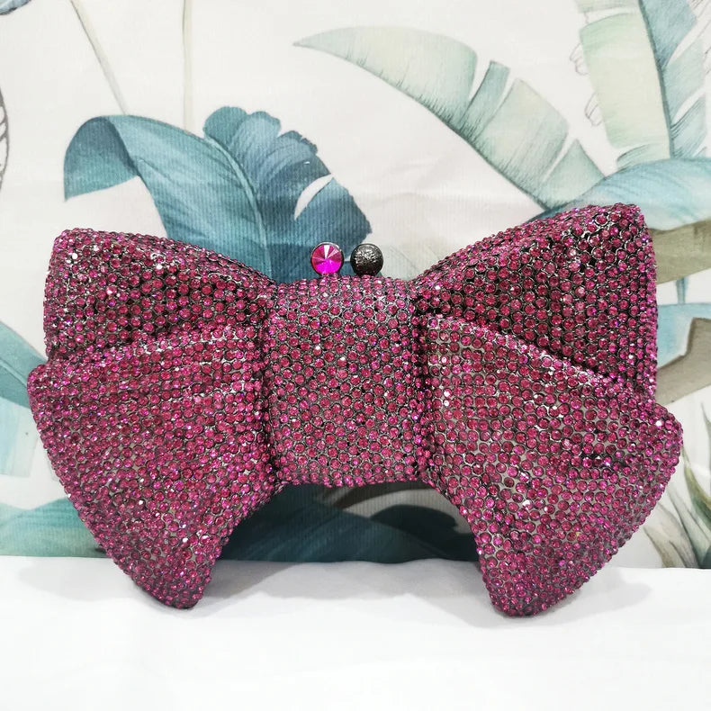 Best Design Bow Shape AB Rhinestone Purse Women Handbag Evening Clutch Bags High Quality Lady Diamond Crystal Party Wedding Bag