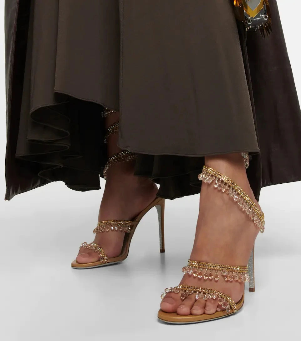2025 Women's New Rhinestone Sandals Fashion Tassel Crystal Shoes Sexy Nightclub Banquet Party Twining Stiletto Women's Sandals