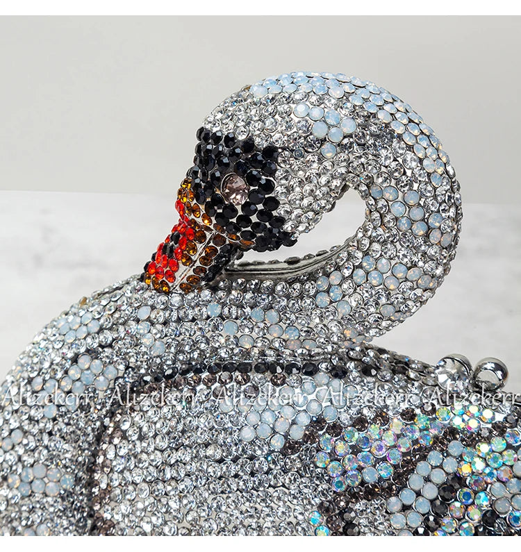 Alizekerr Swan Shaped Diamond Evening Bags New Gorgeous Sparkling Rhinestone Metallic Clutch Purses And Handbags Wedding Party