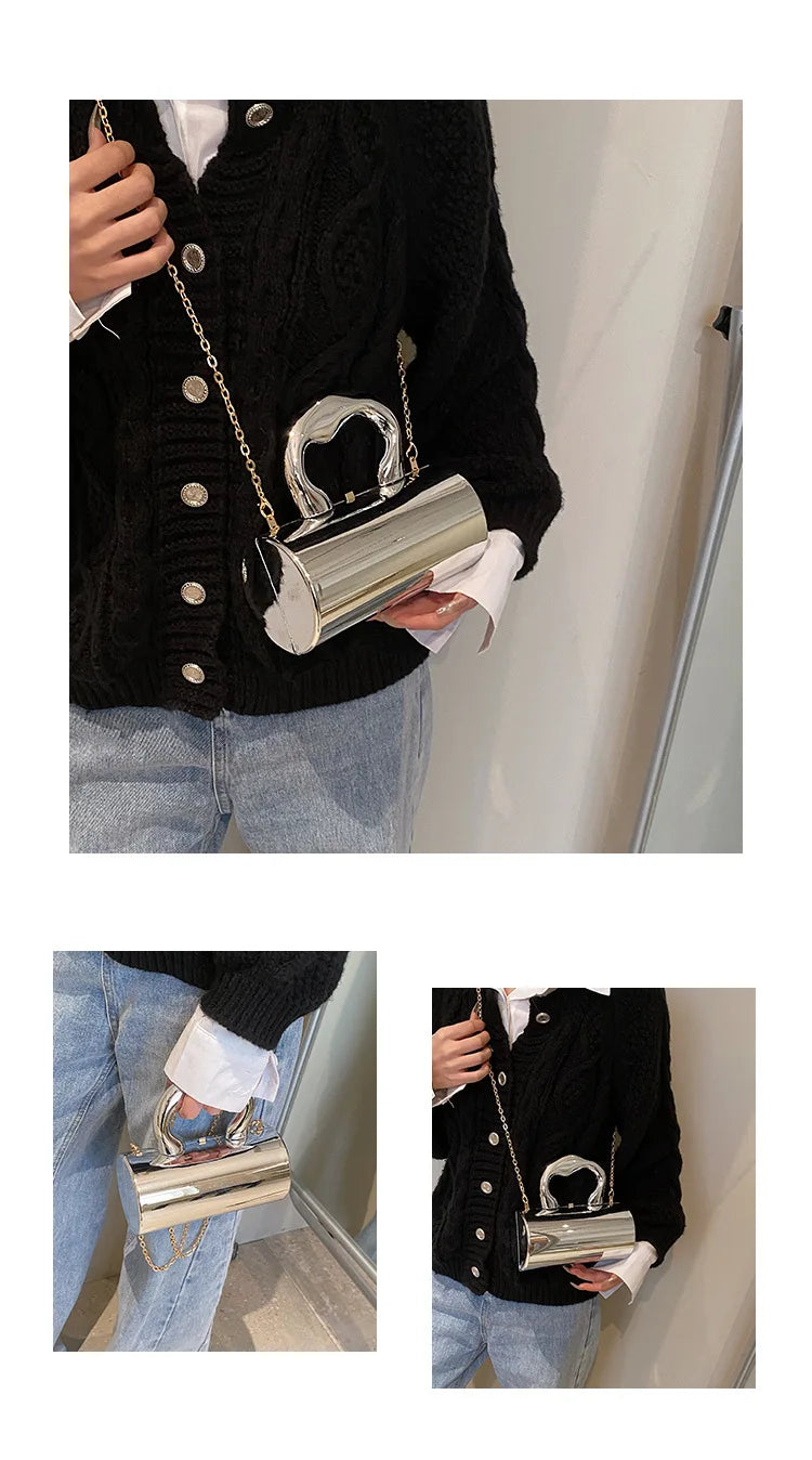 Women's Handbag Bags For Women 2025 Party Clutches Fashion Cylinder Mini Evening Purse Crossbody Shoulder Bag Gold Box Clutch