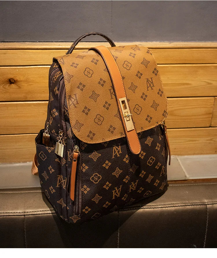 Retro Casual Shoulder Bag Large Capacity Schoolbag Backpack Ladies Printing Fashion Peplum Large Bag Unisex Waterproof