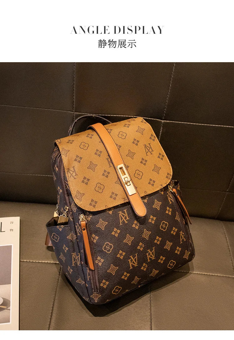 Retro Casual Shoulder Bag Large Capacity Schoolbag Backpack Ladies Printing Fashion Peplum Large Bag Unisex Waterproof