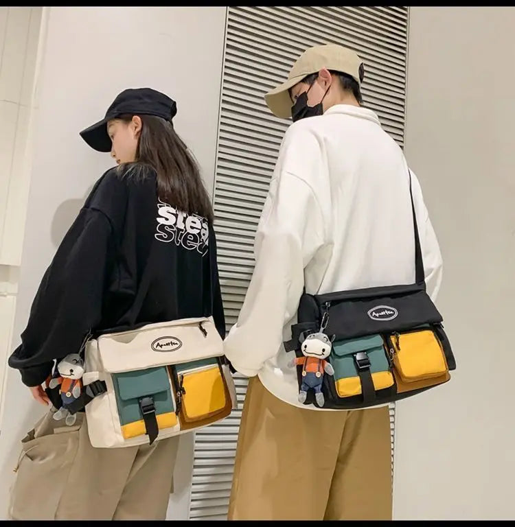 Nylon Crossbody Bags for Women Men Fashion Canvas Handbags Shoulder Bag Students School Book Messenger Bag with Mutiple Pockets