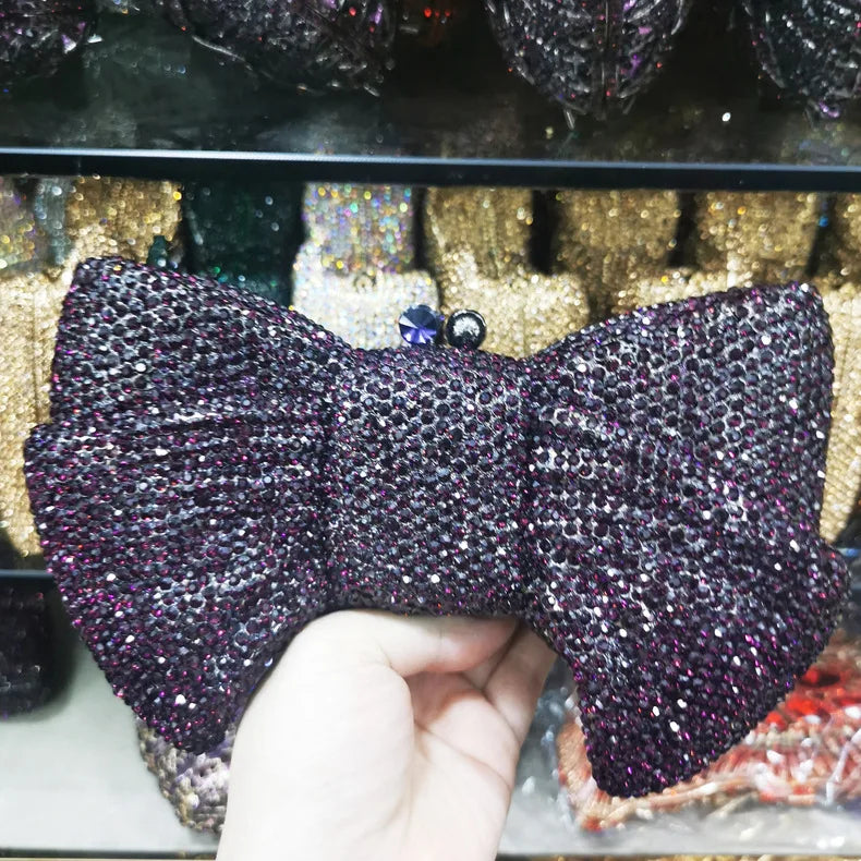 Best Design Bow Shape AB Rhinestone Purse Women Handbag Evening Clutch Bags High Quality Lady Diamond Crystal Party Wedding Bag