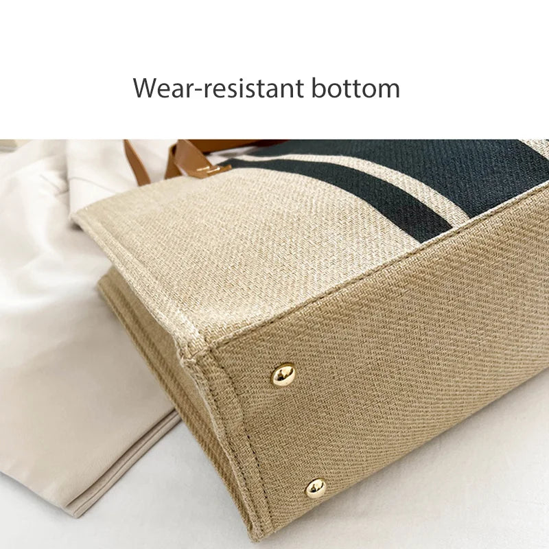 Simple Canvas Stripe Decor Bucket Handbags Women Top Handle Tote Bag Large Capacity Casual Shoulder Crossbody Bags