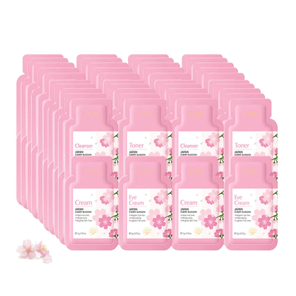 40pcs Face Skin Care Set Cherry Blossom Essence Moisturizing Cream & Collagen Eye Cream & Face Toner & Cleanser Portable Kit