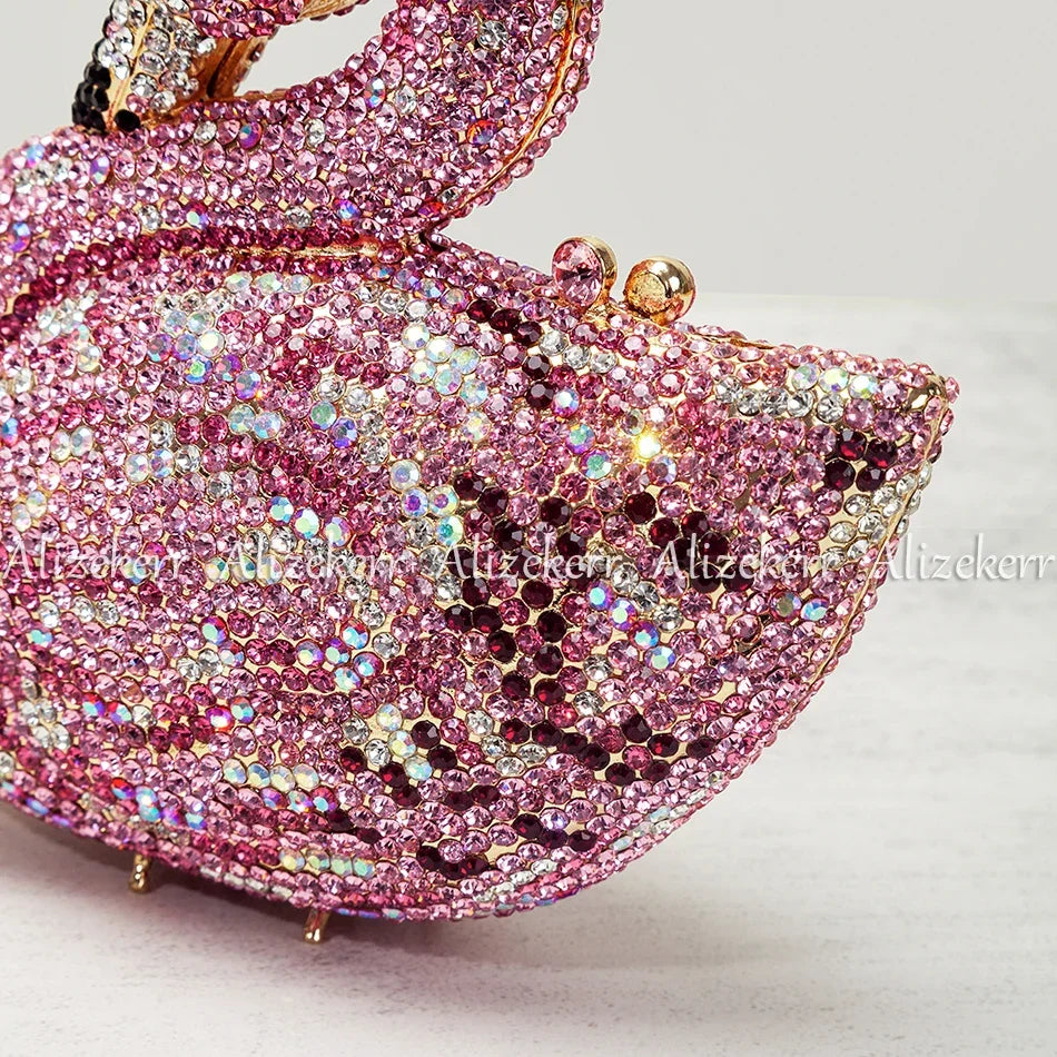 Alizekerr Swan Shaped Diamond Evening Bags New Gorgeous Sparkling Rhinestone Metallic Clutch Purses And Handbags Wedding Party