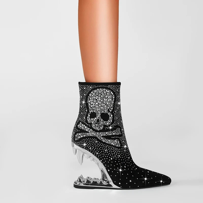 Kakay's New Water Diamond Super High Heel Wolf Teeth Tiger Teeth Shaped Heel Women's Short Boots Women's Boots
