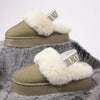 2024 New Leather Women Fashion Winter Indoor Solid Color Suede Slippers Ladies Home Platform Warm Slip-On Women's Shoes