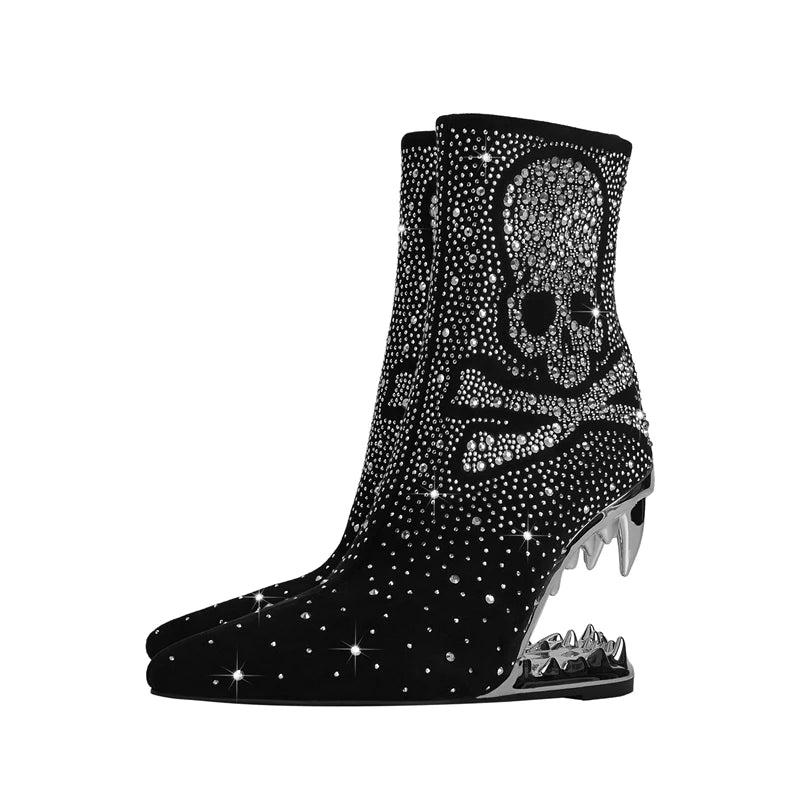 Kakay's New Water Diamond Super High Heel Wolf Teeth Tiger Teeth Shaped Heel Women's Short Boots Women's Boots