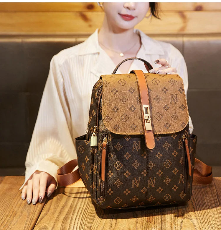 Retro Casual Shoulder Bag Large Capacity Schoolbag Backpack Ladies Printing Fashion Peplum Large Bag Unisex Waterproof