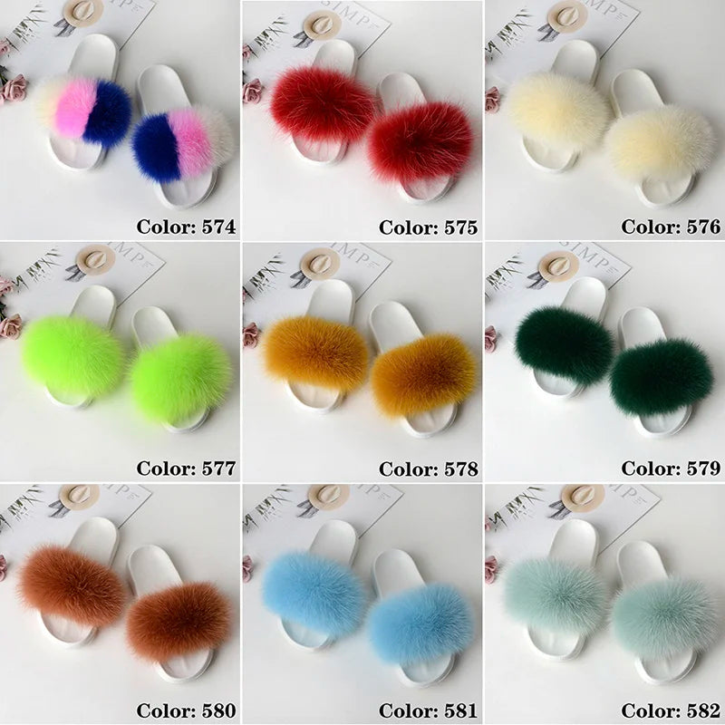 SARSALLYA Fur Slippers Women Real Fox Fur Slides Home Furry Flat Sandals Female Cute Fluffy House Shoes Woman Brand Luxury 2024