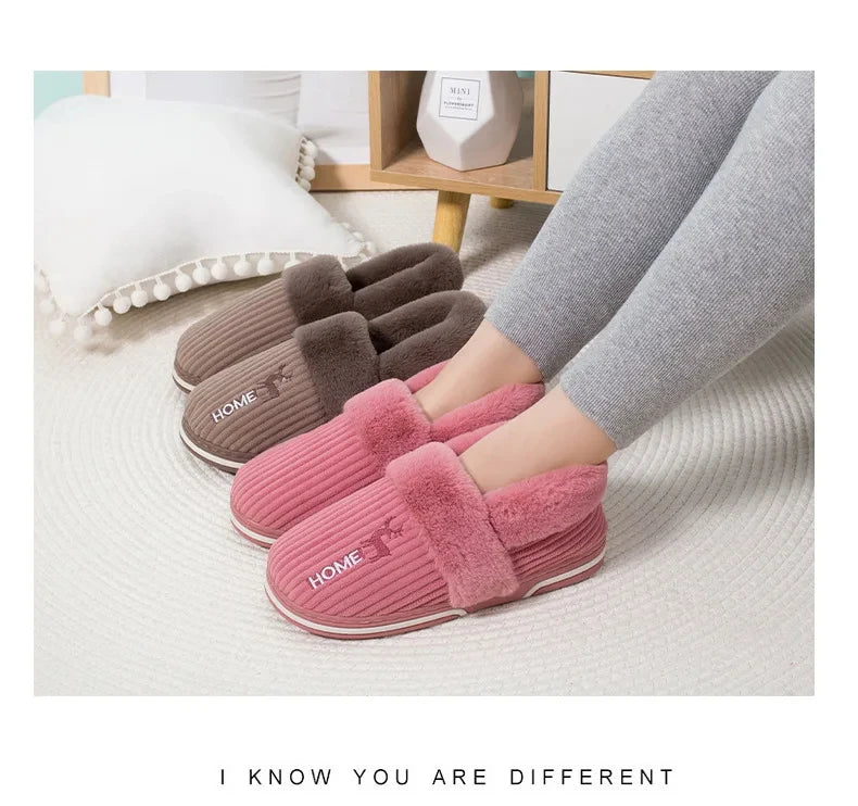 Bebealy New Fur Man Slippers For Women Winter Fluffy Plush Home Cotton Slippers Female Indoor Outdoor Fuzzy Cozy Cotton Shoes