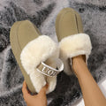 2024 New Leather Women Fashion Winter Indoor Solid Color Suede Slippers Ladies Home Platform Warm Slip-On Women's Shoes