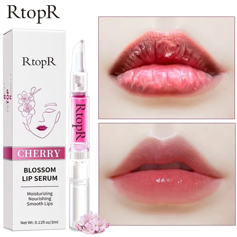 RtopR Cherry Blossom Lip Serum Mask Dry Crack Peeling Repair Reduce Lip Fine Lines Essence Moisturizing Beauty Care 3ml