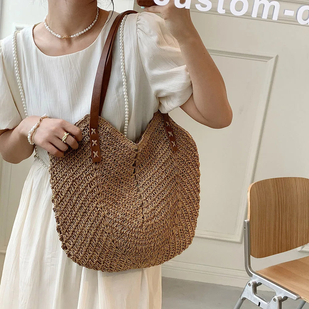 Rattan Woven Women Straw Bag Adjustable Shoulder Bag Handbag Knit Flower Summer Beach Woman Shoulder Messenger Khaki Beige Bags