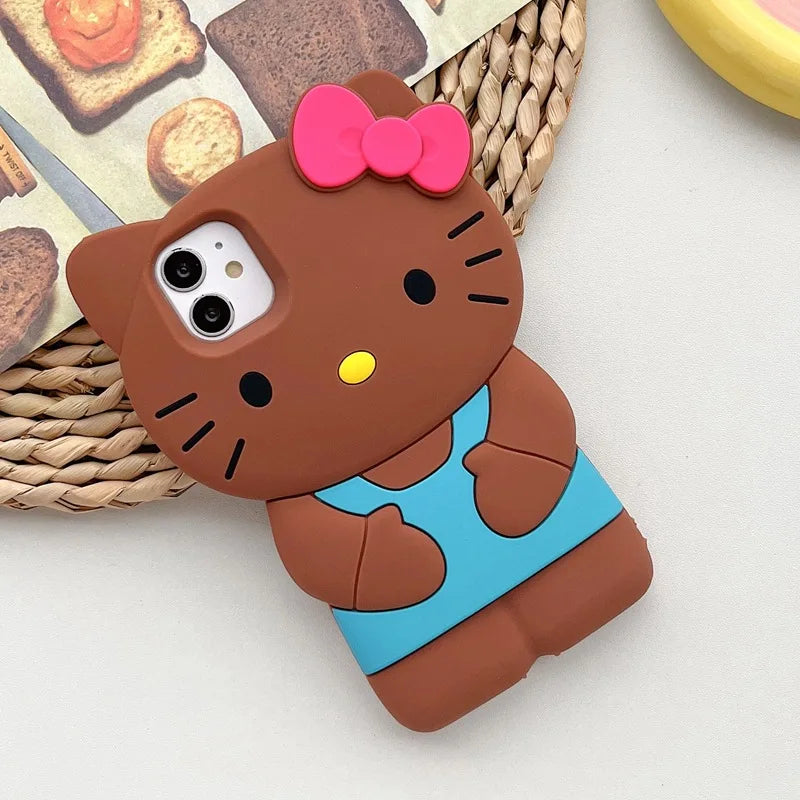 Sanrio Hello Kitty Cartoon 3D Bow Phone Case For iPhone 15 14 13 Pro Max 11 12 13 Pro MINI XR XS MAX Y2K Anti Fall Silicone Case