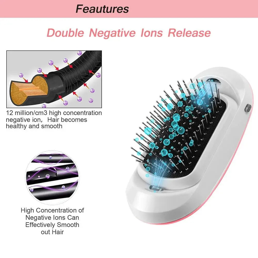 2023 Anti-static Ionic Hair Brush Negative Scalp Massager Protable Vibration Comb Smoomthing Comb Electric Hair Ionic Brush