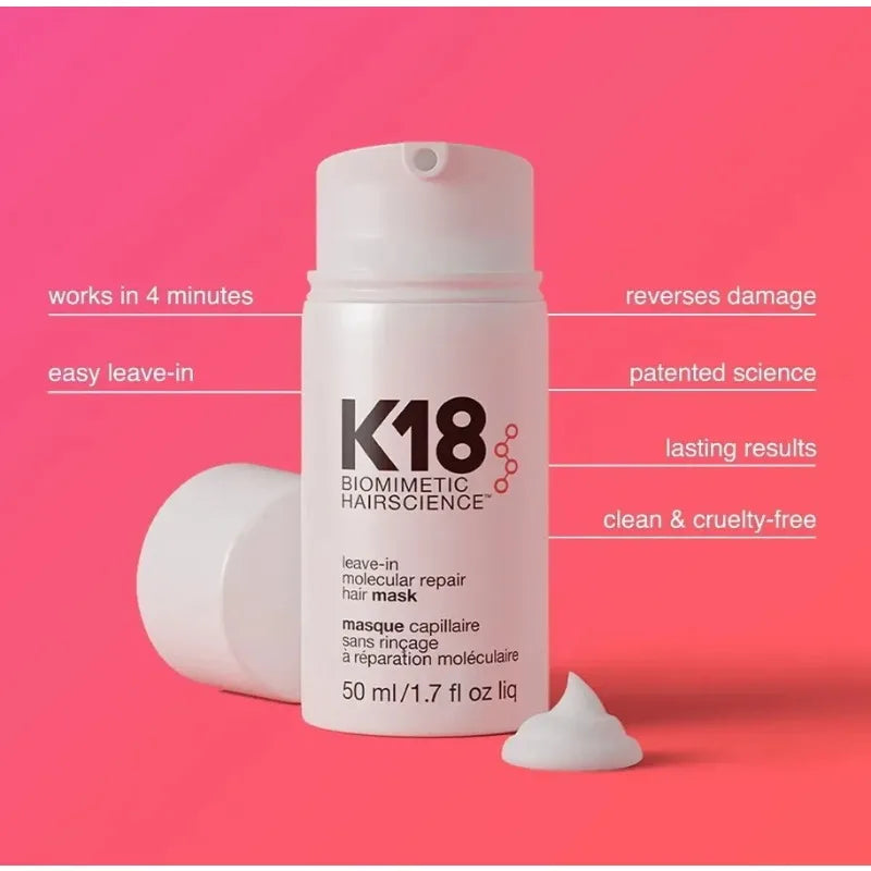 50ml K18 Original Leave-In Repair Hair Mask Treatment To Repair Dry or Damaged Hair 4 Minutes To Reverse Hair Damage Moisturize