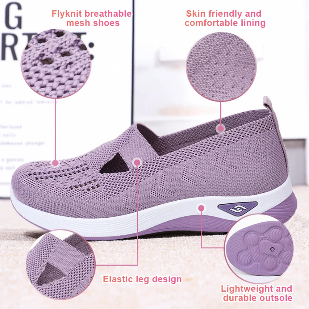 Women's New Summer Shoes Mesh Breathable Sneakers Light Slip on Flat Platform Casual Shoes Ladies Anti-slip Walking Woven Shoes