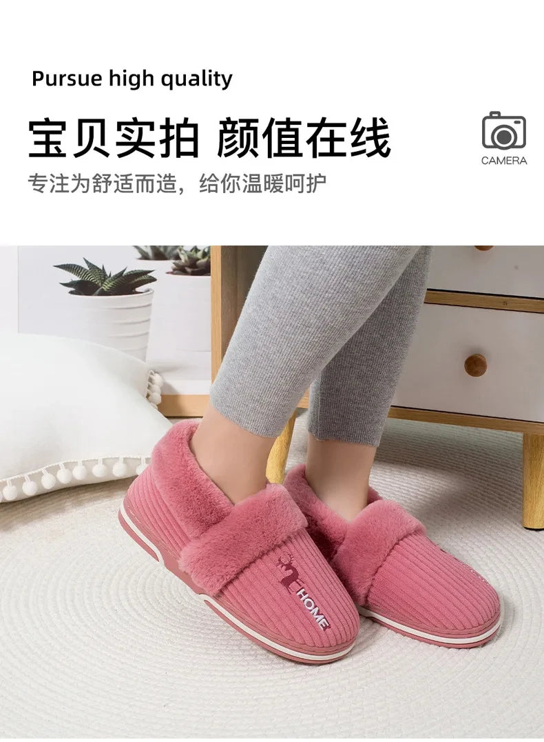 Bebealy New Fur Man Slippers For Women Winter Fluffy Plush Home Cotton Slippers Female Indoor Outdoor Fuzzy Cozy Cotton Shoes