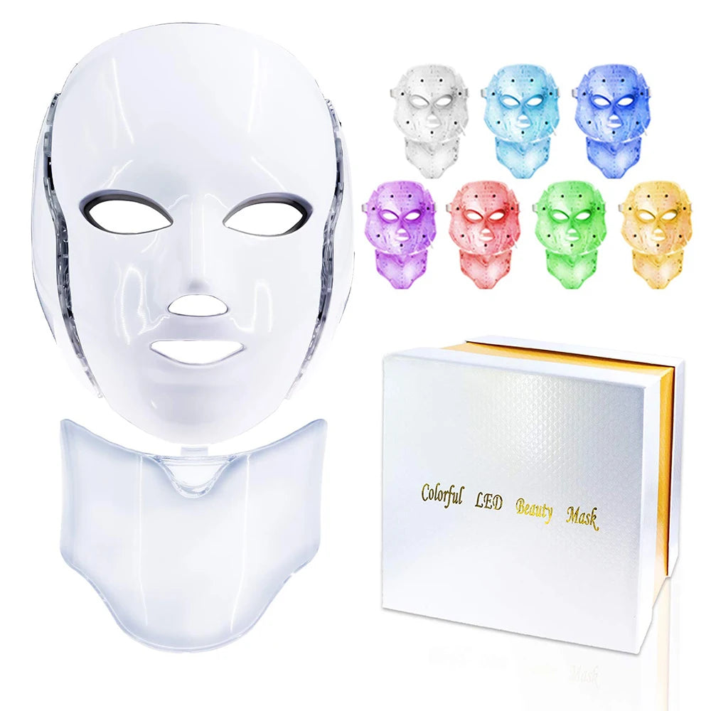 7 couleurs LED Face mask with neck phototherapy, anti-pimples, Facial pull firming