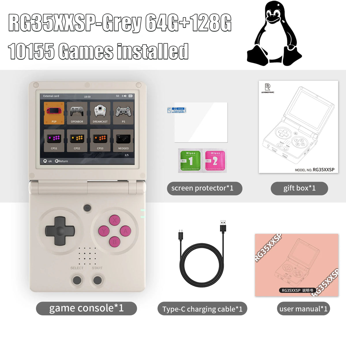 ANBERNIC RG35XXSP 3.5'' IPS Screen Flip Handheld Console Linux System HDMI-compatible TV Output  64G 5500 Games Pre-installed