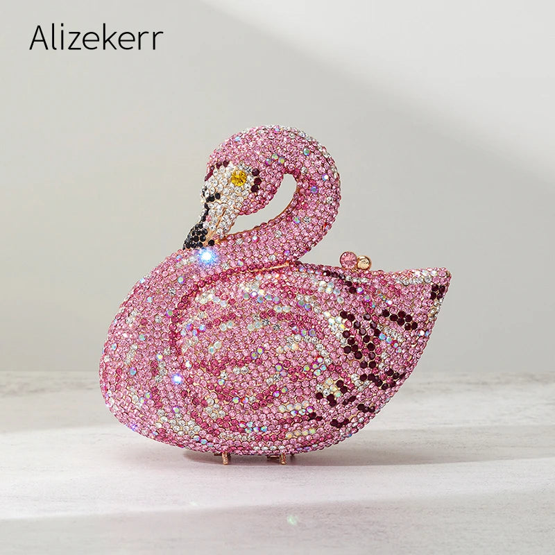 Alizekerr Swan Shaped Diamond Evening Bags New Gorgeous Sparkling Rhinestone Metallic Clutch Purses And Handbags Wedding Party