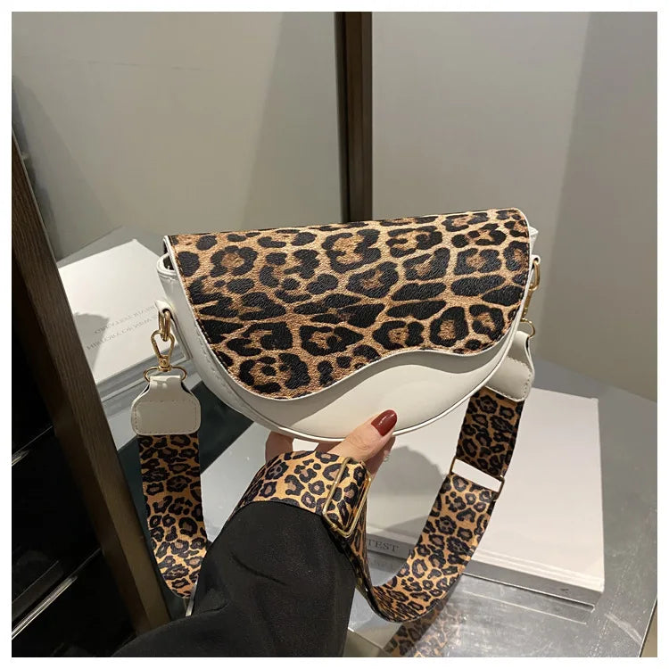Wide Strap Leopard Print Crossbody Bags For Women, Fashion Designer Shoulder Bag For Daily Used, Versatile Ladies Handbags