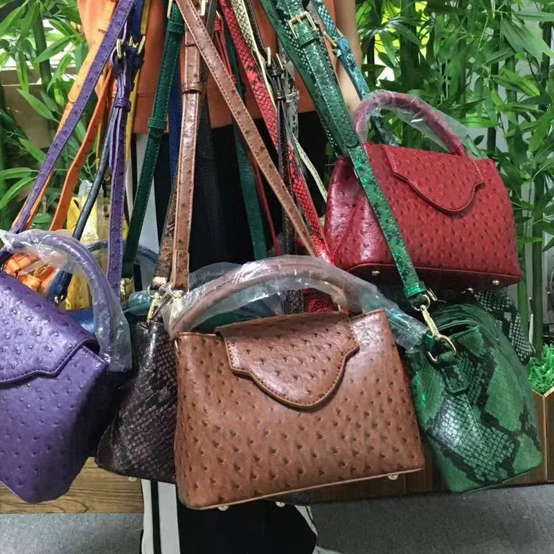 2023 Fashion New Snake Handbag Luxury Brand Design Women Loved Shoulder Tote Bag Ostrich Leather Pouch
