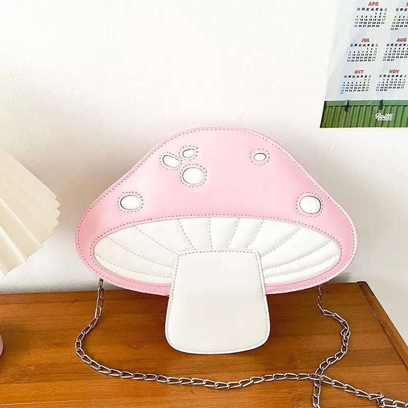 Personality Design Funny Cute Cartoon Pu Mushroom Shape Messenger Bag Summer Cute Chain Shoulder Bag