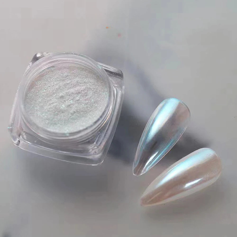 White Chrome Powder Pearl Shimmer Chrome Powder with Mirror Effect Pearl Effect Chrome Glazed Donut Nail