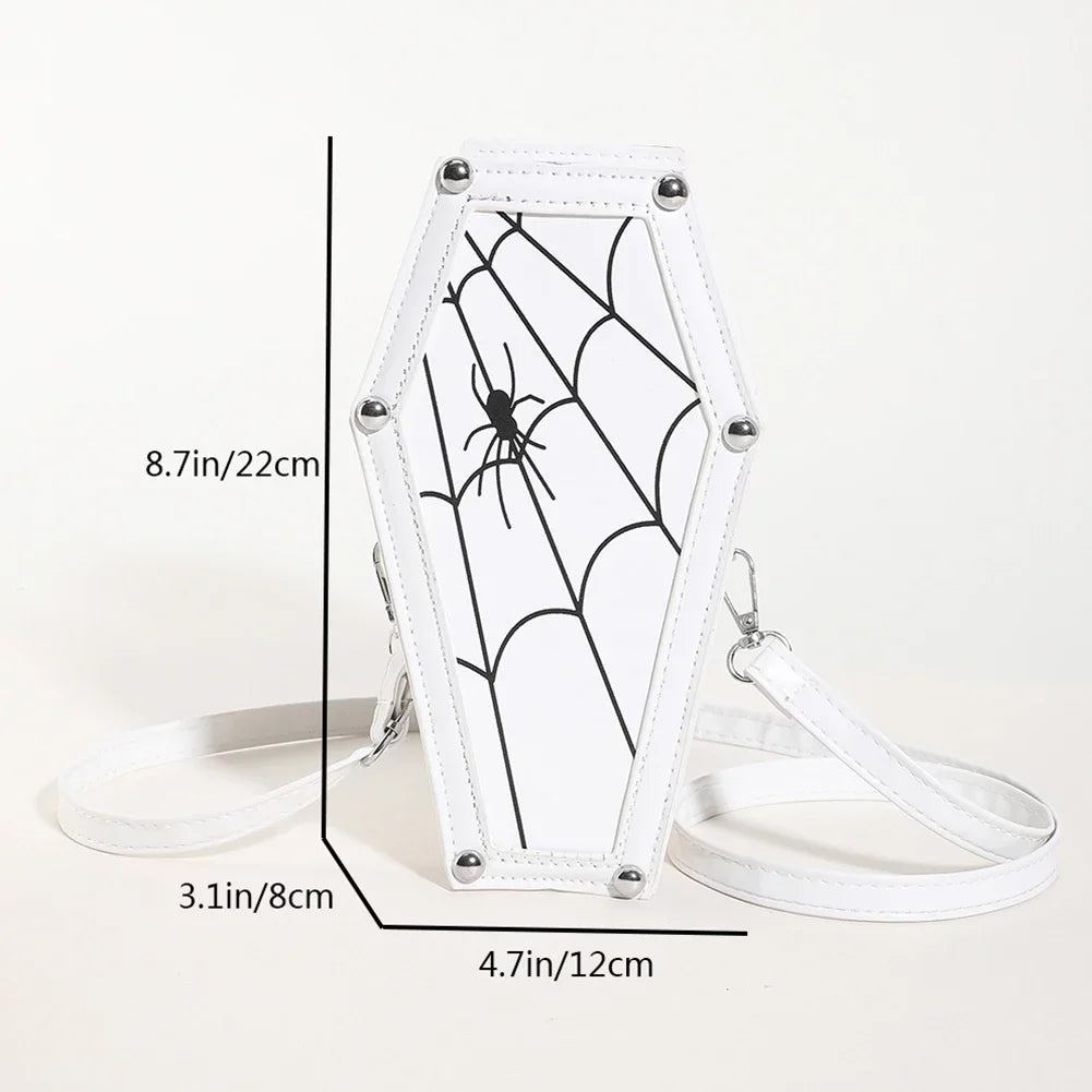 Women Fashion Shoulder Bag Large Capacity Coffin Shaped Casual Satchel Bag Adjustable Strap Spider Web PU Leather Chic Hobo Bag