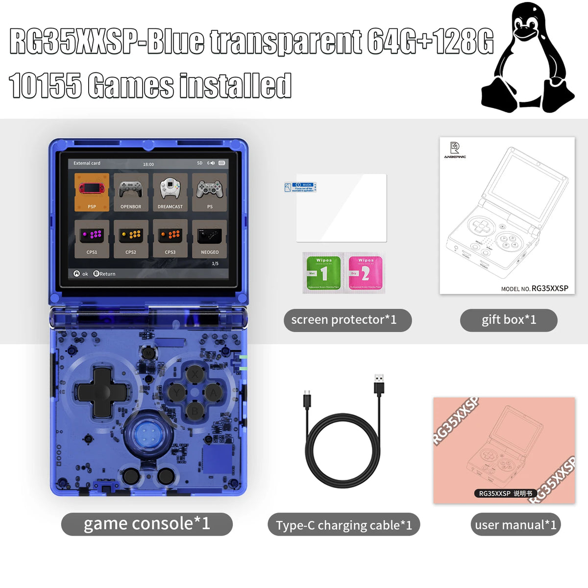 ANBERNIC RG35XXSP 3.5'' IPS Screen Flip Handheld Console Linux System HDMI-compatible TV Output  64G 5500 Games Pre-installed