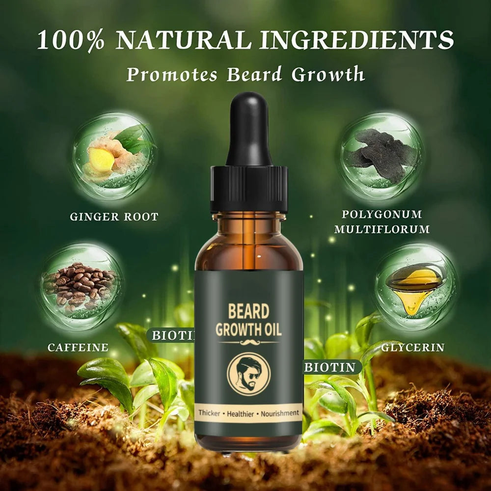 Fast Beard Growth Oil Beard Oil for Men Caffeine Natural Beard Growth Serum Promote Hair Regrowth Professional Brazilian Keratin