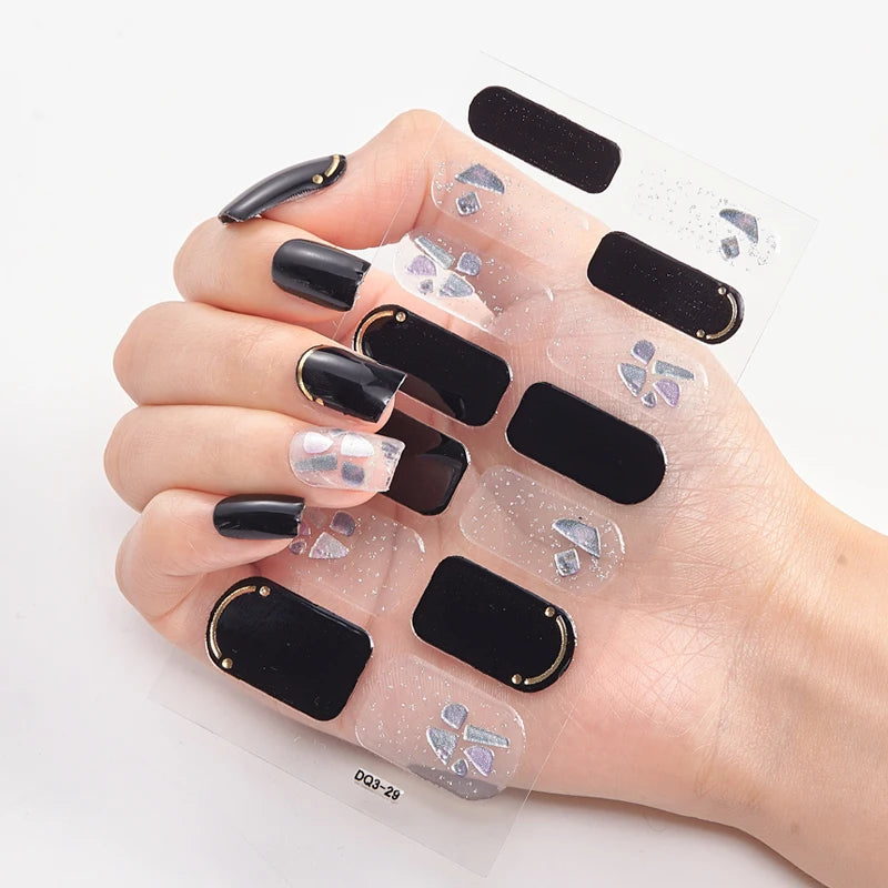 Full Cover Nail Stickers Black White Pink Glitter Nail Wraps Self Adhesive Designer Nail Sticker Creative Nail Art Paper