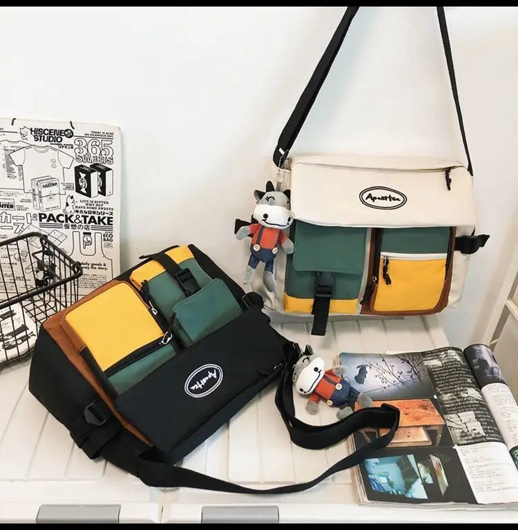 Nylon Crossbody Bags for Women Men Fashion Canvas Handbags Shoulder Bag Students School Book Messenger Bag with Mutiple Pockets