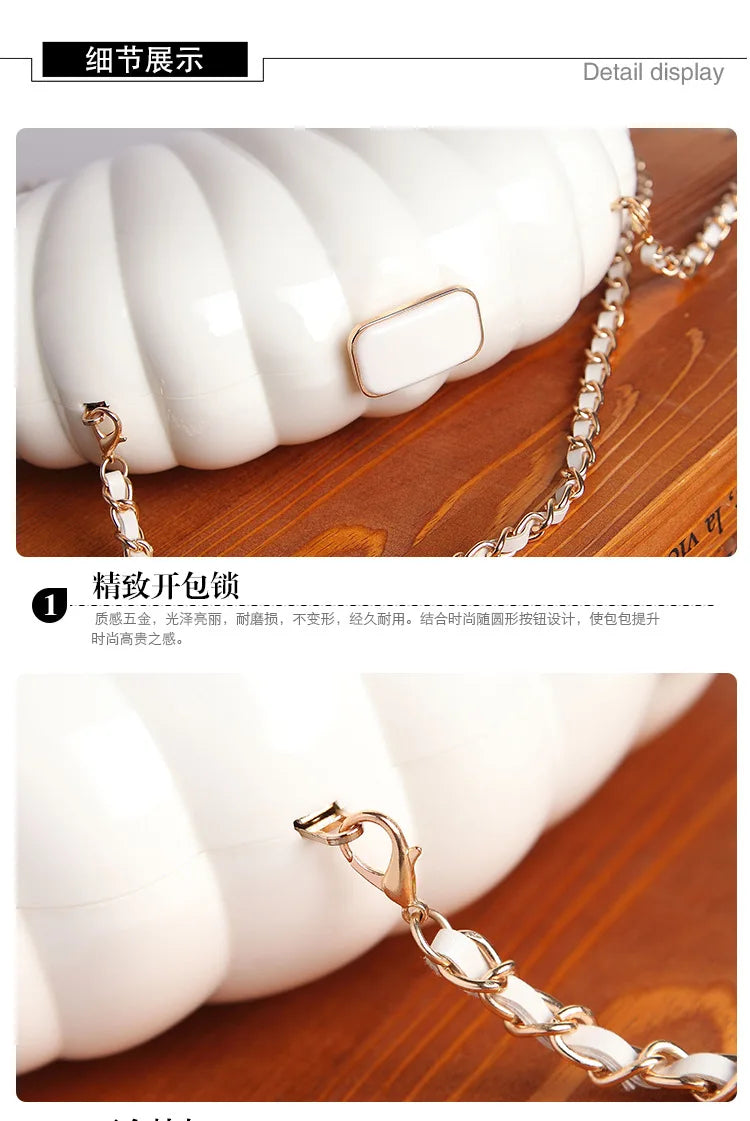 White Acrylic Seashell Shape Women's Handbags Party Fashion Chain Wedding Evening Bag Lady Purses Shell Shoulder Crossbody bag