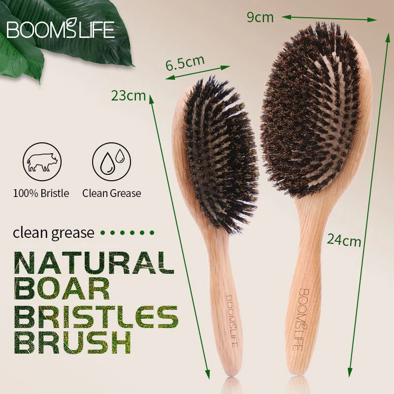 BOOMSLIFE Boar Bristle Hair Brush Women Combs for Hair Wood HairBrush Detangle Straightener Brush Hair Comb Barber Accessories