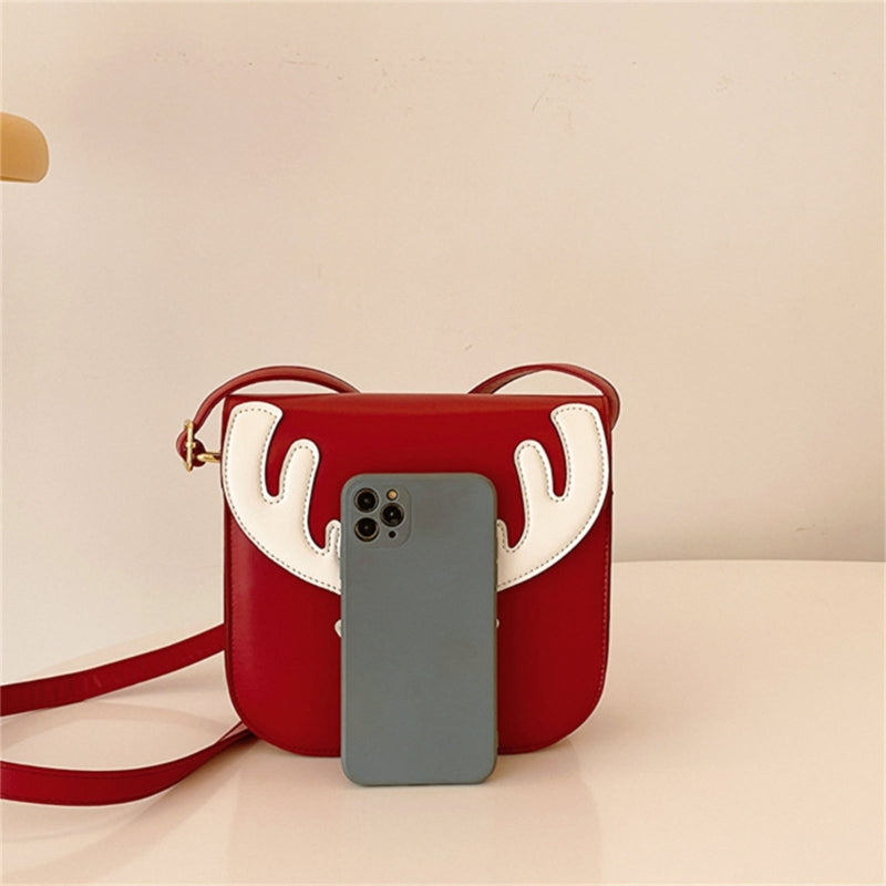 Trendy Christmas Elk Pattern Shoulder Bag Women Small PU Satchel Crossbody Phone Bag Girls Casual All-match Messenger Handbag