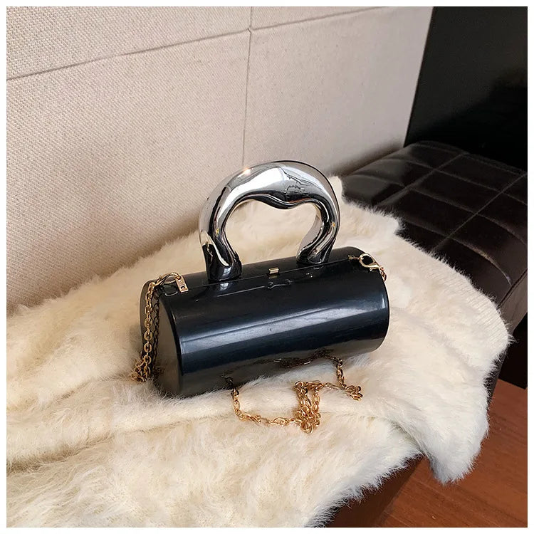 Women's Handbag Bags For Women 2025 Party Clutches Fashion Cylinder Mini Evening Purse Crossbody Shoulder Bag Gold Box Clutch