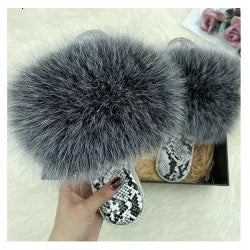 SARSALLYA Fur Slippers Women Real Fox Fur Slides Home Furry Flat Sandals Female Cute Fluffy House Shoes Woman Brand Luxury 2024