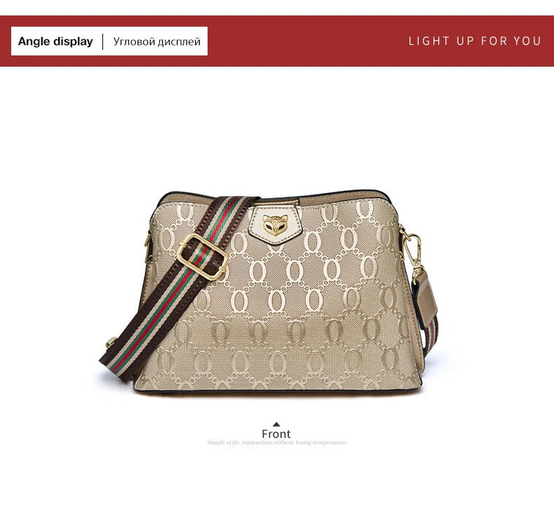 FOXER-Leather Shoulder Bag for Women, Monogram Crossbody Handbag, Gift for Lady, Mom, Wife