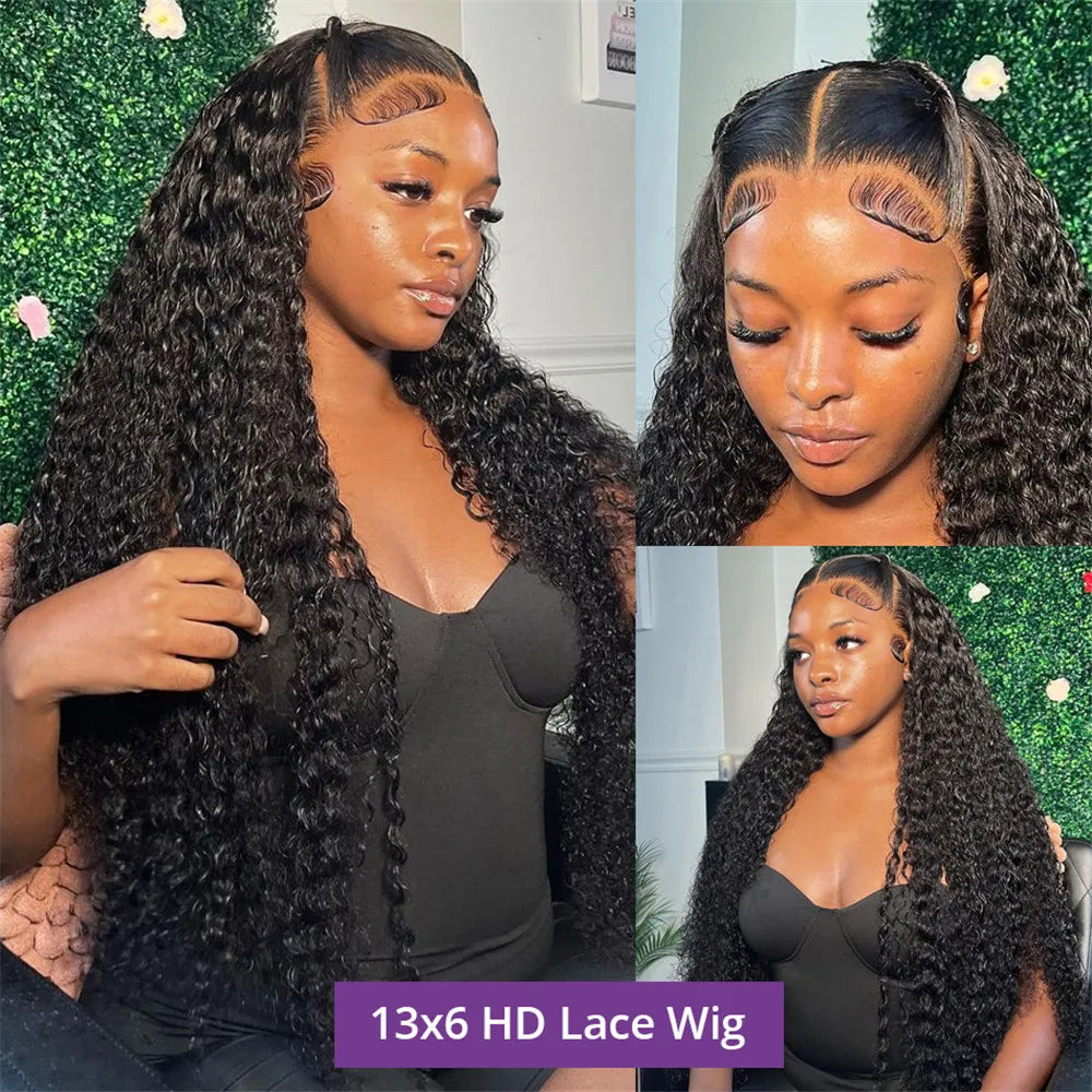 Finros 40 inch 250 Density Hd Lace Wig 13x6 Loose Deep Wave Human Hair Lace Frontal Wig Ready to Wear Curly 5x5 Glueless Wig