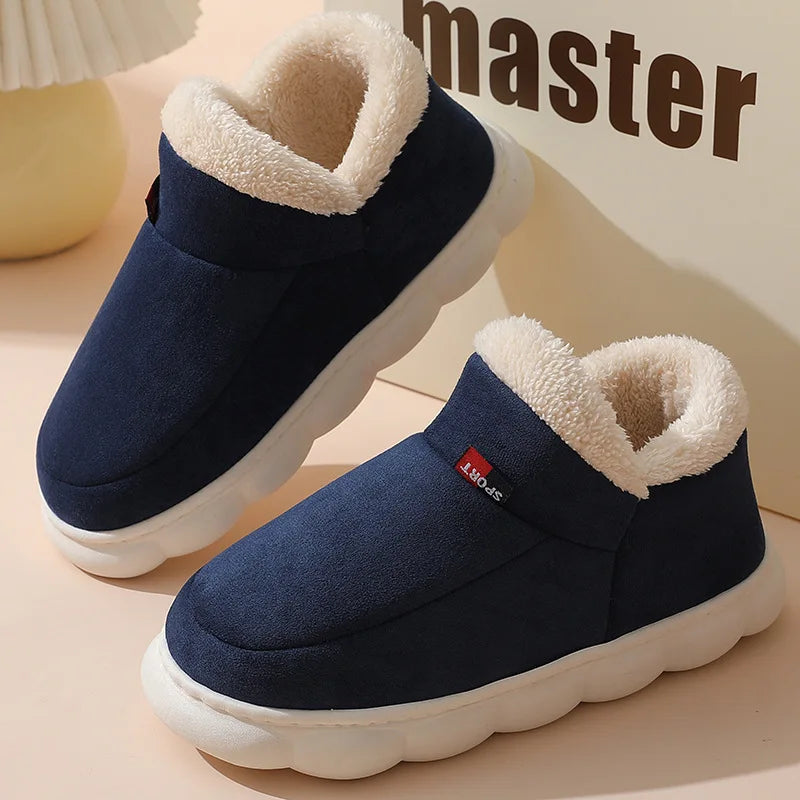 Bebealy New Fur Man Slippers For Women Winter Fluffy Plush Home Cotton Slippers Female Indoor Outdoor Fuzzy Cozy Cotton Shoes