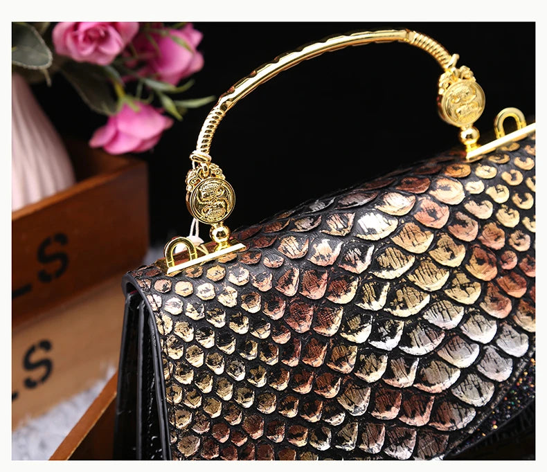 Fashion Brand Genuine Leather Women's Handbags 2024 New Crocodile Pattern Shoulder Crossbody Bag Lady Party Messenger Shell Bags