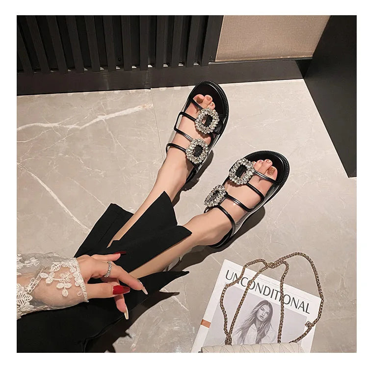pearl rivets thick bottom women slippers crystal beading flip flops lace band platform sandalias mujer pearl slides big size 43